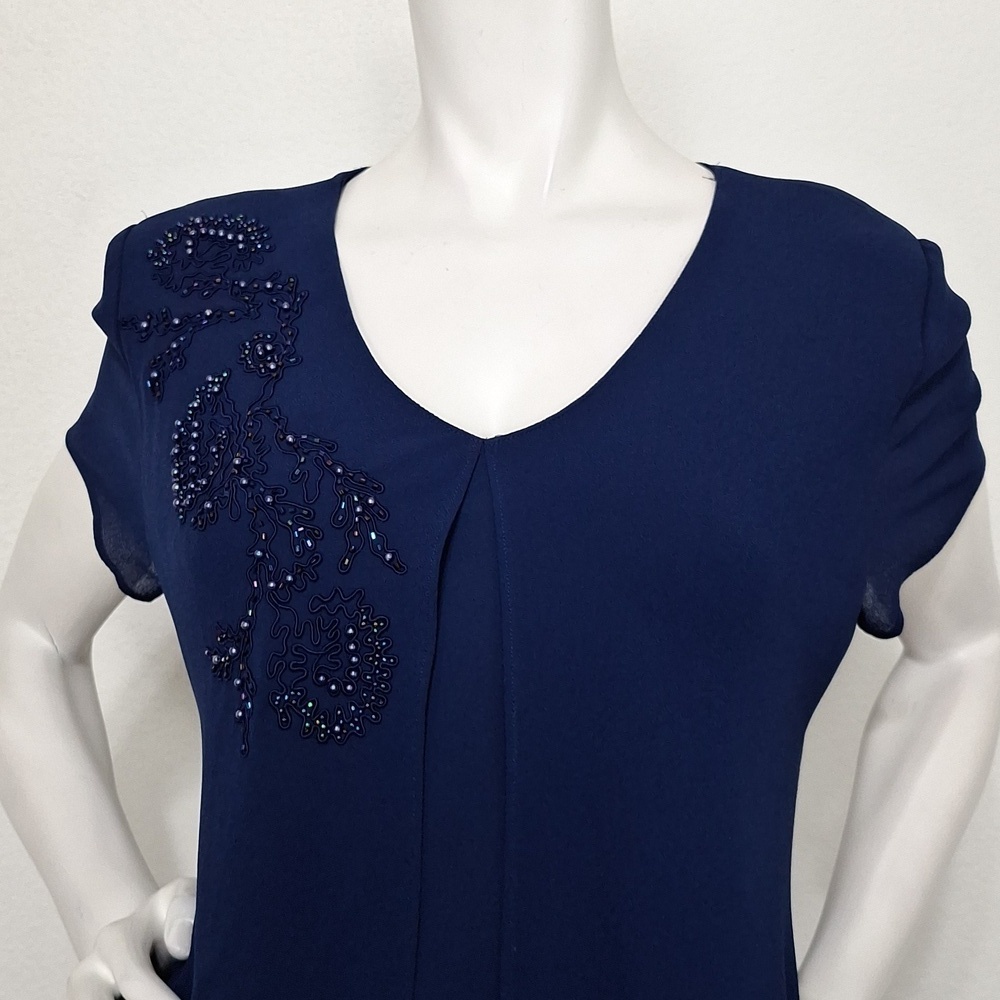 Positive Attitude Vintage Navy Blue Embroidered Beaded Fairy Maxi Dress Size 10 - Picture 2 of 12